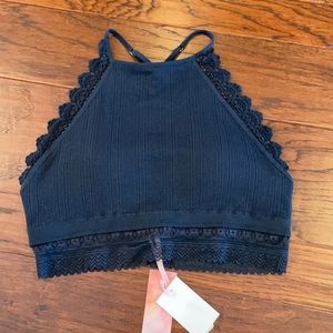 NWT Fornia strappy back halter style padded bra Navy size M/L